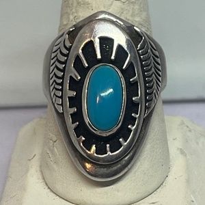 Ben Nighthorse Turquoise and Sterling Silver Ring Size 10